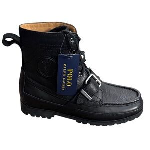 Polo by Ralph Lauren Men's Black Leather Buckle Lace-Up Boot